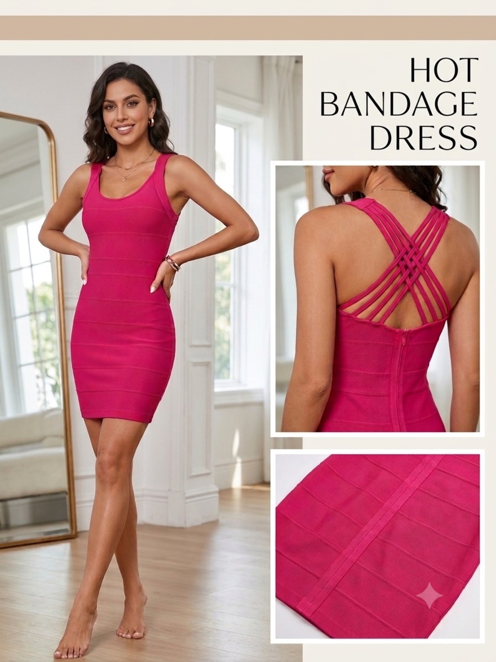 QED London Hot Pink Strappy Mini Bodycon Dress